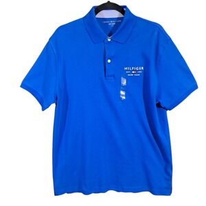 Tommy Hilfiger Men's Regular Fit Large Blue Short Sleeve Polo Shirt Preppy Logo